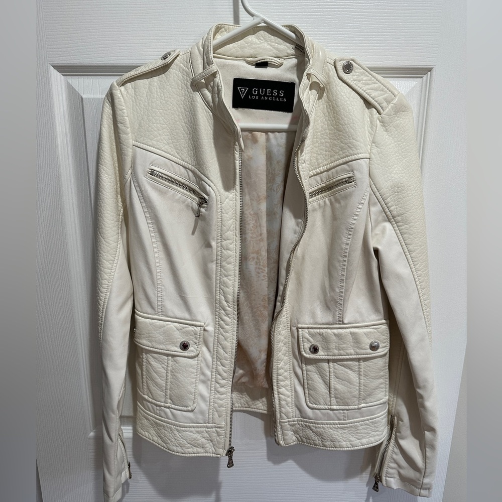 Guess Off White/Cream Faux Leather Jacket
